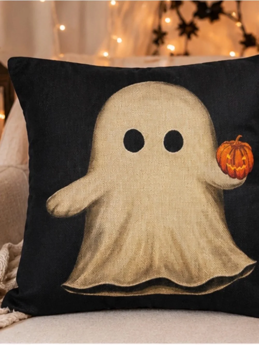 Decorative Halloween vintage ghost throw pillow COVER black & cream